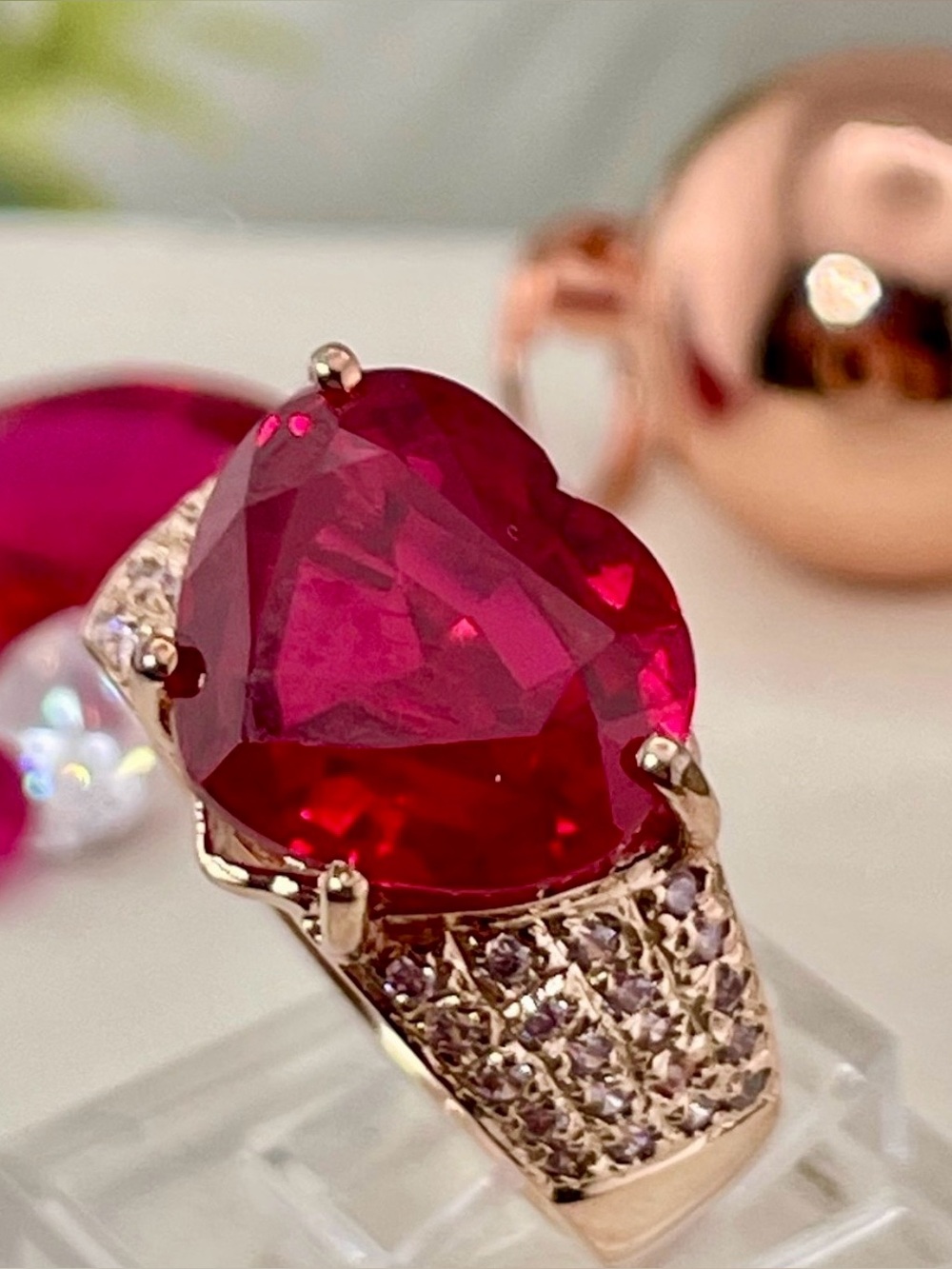 Ruby Heart Pink Sapphire Rose Gold on Silver Ring 7.54ct